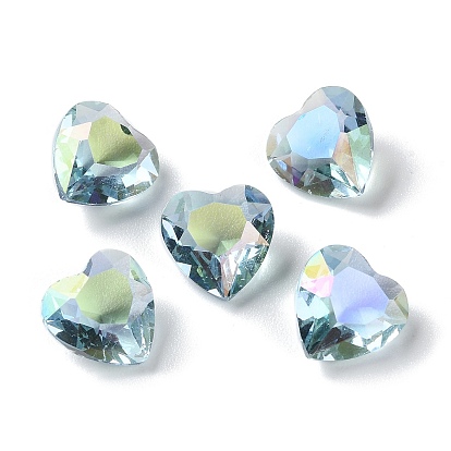 Transparent Glass Rhinestone Cabochons, Faceted, Heart, Pointed Back