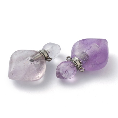 Natural Gemstone Pendants, with Brass Findings, Openable Perfume Bottle