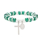 9pcs 9 ensemble de bracelets extensibles en perles de verre et perles d'imitation de couleur, 201 croix en acier inoxydable et 304 charmes de la vierge marie en acier inoxydable bracelets empilables pour femmes