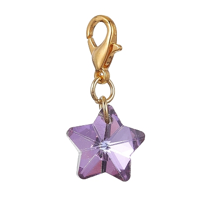 Electroplate Glass Star Pendant Decoration, with Zinc Alloy Lobster Claw Clasps