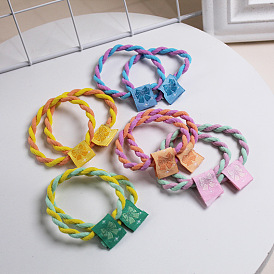 High Elastic Candy Color Hair Tie - Cartoon Label Ponytail Holder for Students.