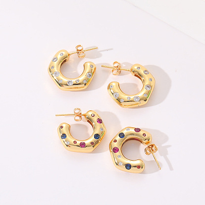 Colorful Zirconia 925 Silver Earrings with Irregular 14K Gold Studs for Women