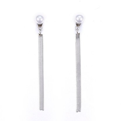 304 Stainless Steel Dangle Stud Earrings, with Acrylic Pearl