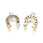 Brass Micro Pave Cubic Zirconia Charms, Horse Shoe, Golden