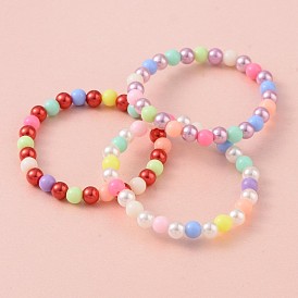 Imitation perles bracelets de perles acrylique extensibles pour enfants, avec des perles acryliques opaques, 43mm