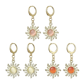3 Pair 3 Color Alloy Sun Dangle Leverback Earrings with Cat Eye