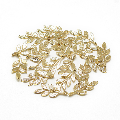 Brass Pendants, Leafy Branches, Real 18K Gold Plated