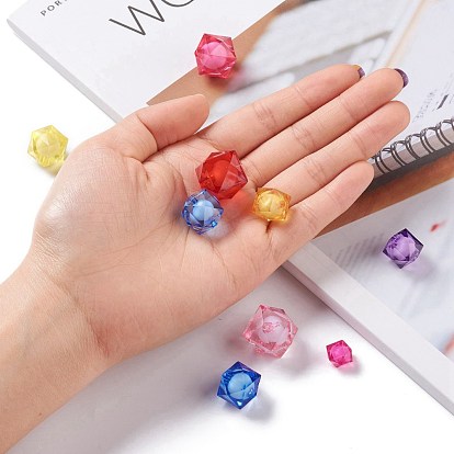 Transparent Acrylic Beads, Bead in Bead, Faceted, Cube, 8~20x8~20x8~19mm, Hole: 2~3mm, about 110~1800pcs/bag