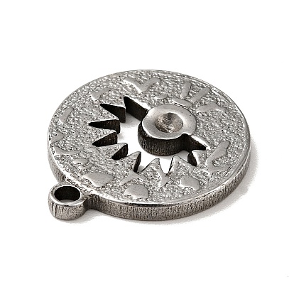 Style tibétain 304 pendentif en acier inoxydable sertis de strass, plat rond avec des charmes d'oeil