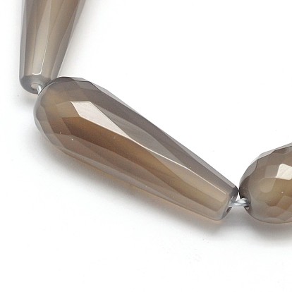 Natural Grey Agate Beads Strands, Faceted Teardrop, 30x10mm, Hole: 2mm, about 13pcs/strand, 14.9 inch