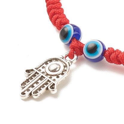 6 шт. 6 набор браслетов из плетеных бусин в стиле сглаз смолы, регулируемые браслеты из сплава hamsa для женщин
