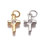 Brass Tiny Cross Charms, with Cubic Zirconia and Jump Rings, Clear