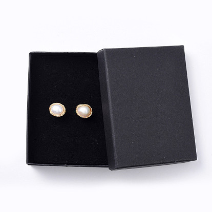 Stud Earrings, with Natural Baroque Pearl Keshi Pearl Beads, Brass Findings and Ear Nuts