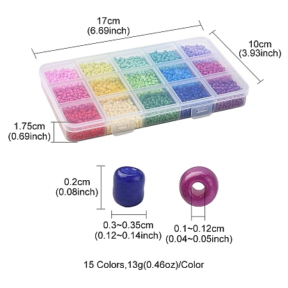 195G 15 Color 8/0 Baking Paint Glass Seed Beads, Round Hole, Round