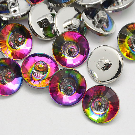 Taiwán botones de caña del acrílico, arco iris chapado, 1 agujero, cono facetado