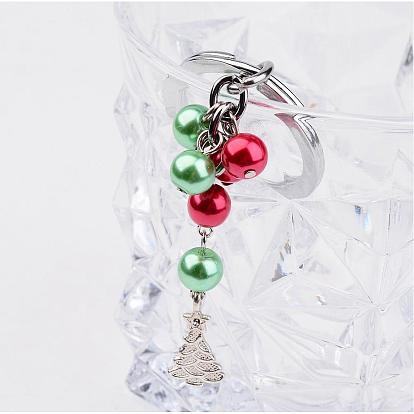Trousseau de perles de verre, avec les accessoires en alliage pour noël, 100mm