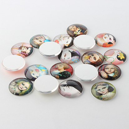 Girl Printed Glass Cabochons, Half Round/Dome