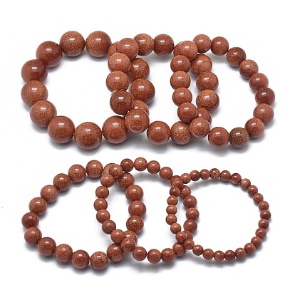 Synthetic Goldstone Beads Stretch Bracelets, Round