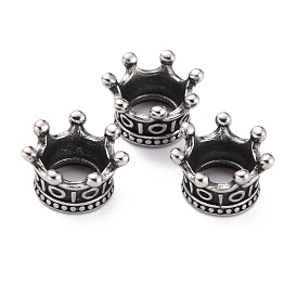 316 Surgical Stainless Steel European Beads, Large Hole Beads, Crown
