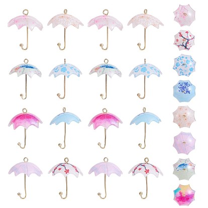 16 piezas de acrílico paraguas encantos colgantes acrílico colgante encanto con bucles de latón para joyería collar pendiente hecho a mano