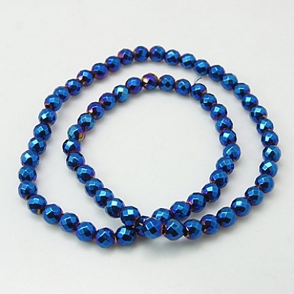 Non-Magnetic Synthetic Hematite Beads Strands, Grade A, Color Plated, Faceted, Round