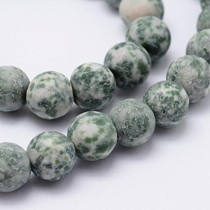 Perles de jaspe tache verte naturelle, givré, ronde