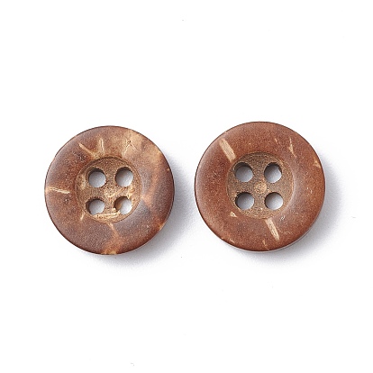 Carved Round 4-hole Basic Sewing Button, Coconut Button, 13mm, 100pcs/bag