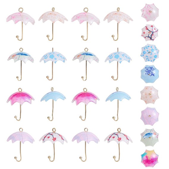 16 piezas de acrílico paraguas encantos colgantes acrílico colgante encanto con bucles de latón para joyería collar pendiente hecho a mano