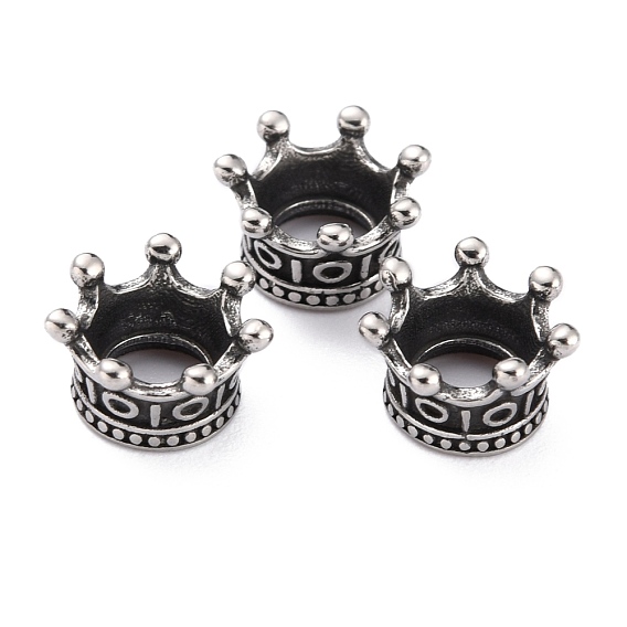 316 Surgical Stainless Steel European Beads, Large Hole Beads, Crown