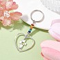 Heart with Wing/Cross/Tree of Life/Butterfly Alloy Pendant Keychain, with Chakra Gemstone Chip and Iron Split Key Rings
