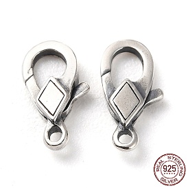 925 Thailand Sterling Silver Lobster Claw Clasps, Rhombus