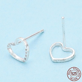 925 Sterling Silver Hollow Heart Stud Earrings, with S925 Stamp