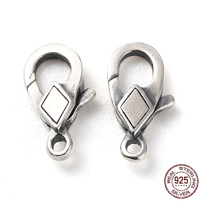 925 Thailand Sterling Silver Lobster Claw Clasps, Rhombus