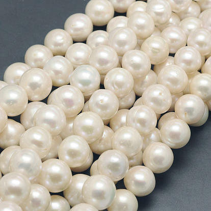 Hebras de perlas cultivadas naturales de agua dulce, rondo, 12~15 mm, agujero: 0.8 mm, sobre 34 unidades / cadena, 15.7 pulgada
