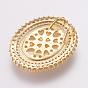 Brass Micro Pave Cubic Zirconia Pendants, with Shell Carved Virgin, Long-Lasting Plated, Oval, Real 18K Gold Plated
