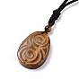 Adjustable Natural Mixed Gemstone Teardrop with Spiral Pendant Necklace with Nylon Cord for Women