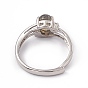 Oval Natural Labradorite Adjustable Rings, Platinum Tone Brass Jewelry for Men Women
