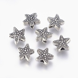 Perles en alliage de style tibétain, sans cadmium et sans plomb, étoile de mer / étoiles de mer, 10x11x5mm, Trou: 2mm