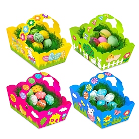 Mini Paper Easter Baskets for Kids, DIY Egg Hunt Baskets, Collapsible Gift Candy Treat Boxes with Handle for Easter Spring Party Supplies
