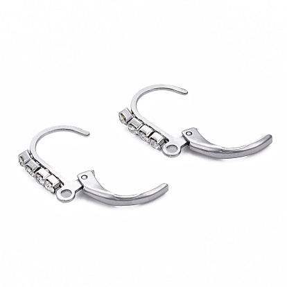 304 Stainless Steel Leverback Earring Findings, with Clear Cubic Zirconia and Horizontal Loop