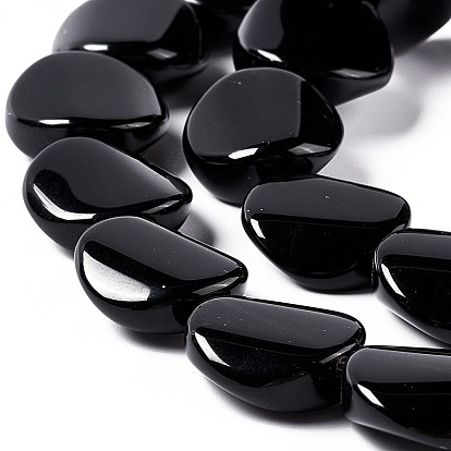 Natural Black Stone Beads Strands, Twist Flat Round