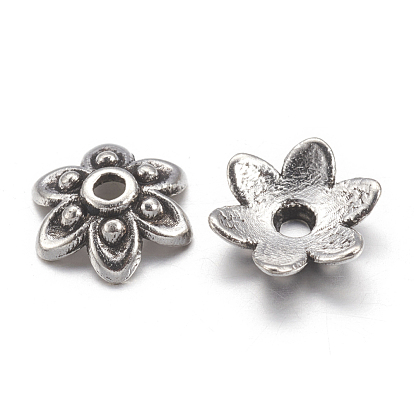Tibetan Style Bead Caps, Lead Free and Cadmium Free, Flower, about 9mm in diameter, 3mm thick, hole: 1mm