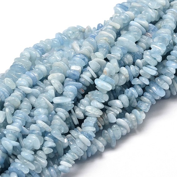 Natural Aquamarine Chip Beads Strands, 5~14x4~10mm, Hole: 1mm, about 15.5 inch ~16.1 inch