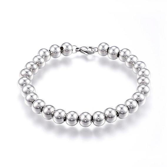 201 Stainless Steel Ball Chain Bracelets, with Lobster Claw Clasps