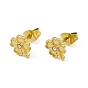 Rhinestone Clover Stud Earrings, Golden 304 Stainless Steel Jewelry for Women