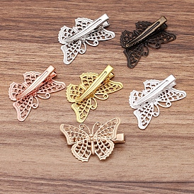 Brass Alligator Hair Clips, with Iron Findings, Butterfly