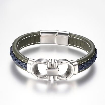 Tressés bracelets cordon en cuir pour hommes, avec 304 accessoires en acier inoxydable et les fermoirs magnétiques