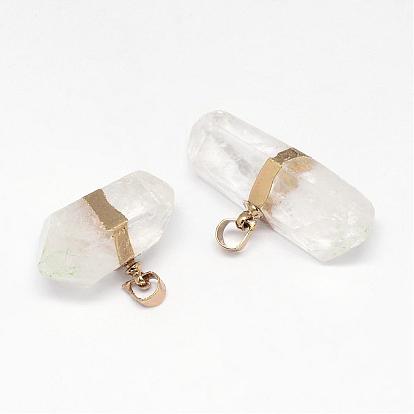 Pendentifs pointus à double extrémité en cristal de quartz naturel, cristal de roche, balle, avec les accessoires en laiton