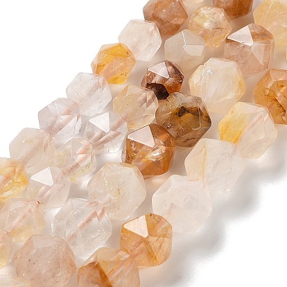 Natural Yellow Hematoid Quartz/Golden Healer Quartz Beads Strands, Faceted, Star Cut Round Beads