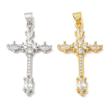 Pack Plating Brass Micro Pave Cubic Zirconia Pendants, Long-Lasting Plated, Lead Free & Cadmium Free, Cross Charms, Religion